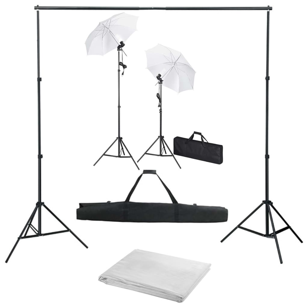 vidaXL Kit studio foto cu fundal, lămpi și umbrele vidaxl.ro