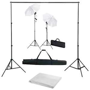 Foto studio set s fotopozadím, osvětlením a deštníky - obrázek 1