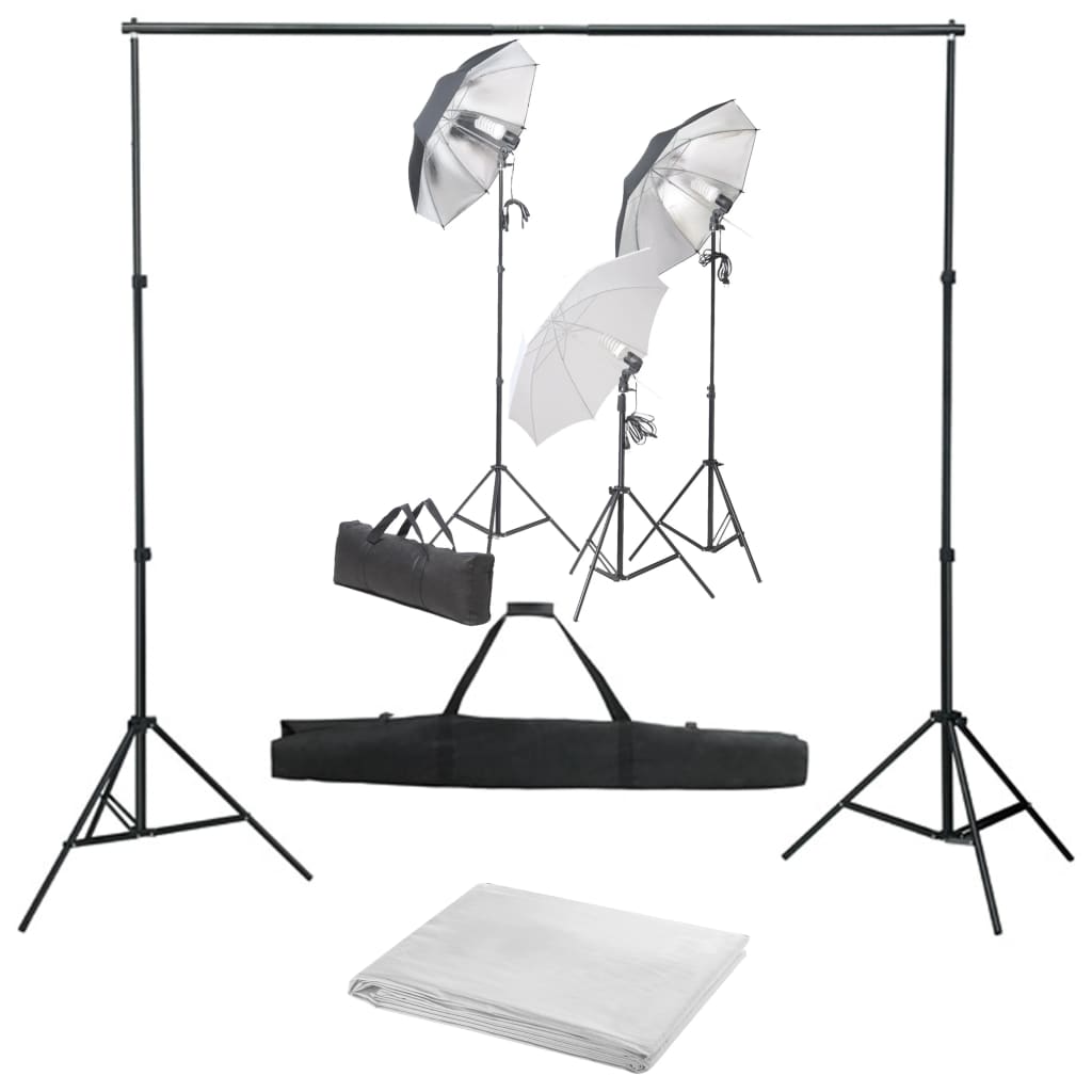 vidaXL Kit studio foto cu set de lumini și fundal vidaXL