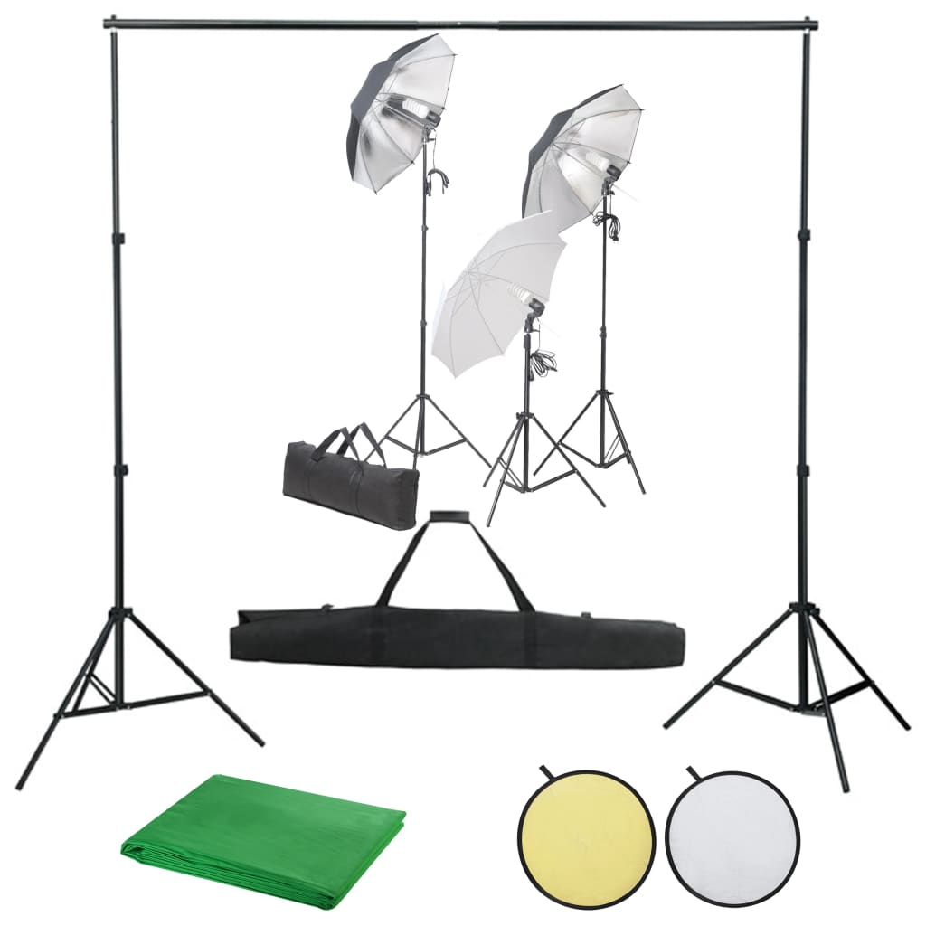vidaXL Kit studio foto cu set de lămpi, fundal și reflector vidaxl.ro