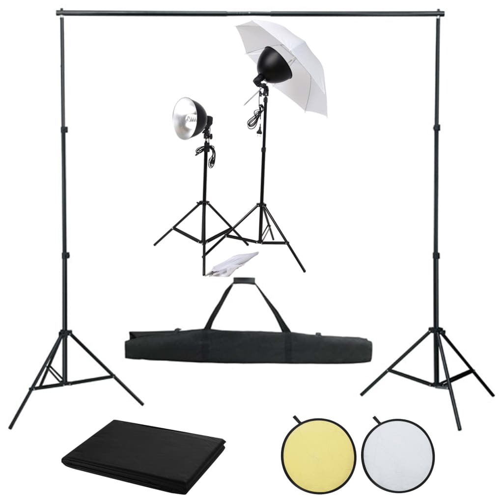 vidaXL Kit studio foto cu set de lumină, fundal și reflector imagine vidaxl.ro