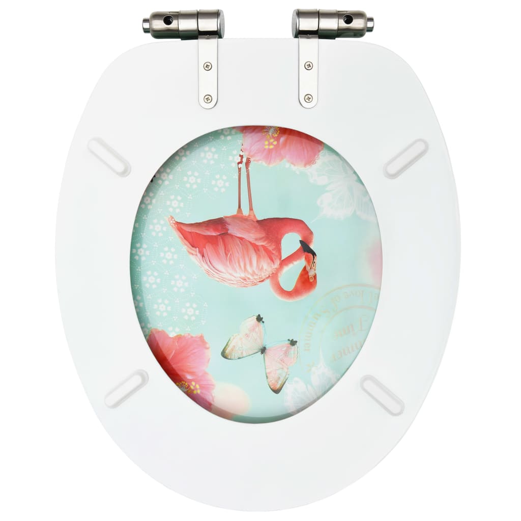 flamingómintás MDF WC-ülőke lágyan csukódó fedéllel