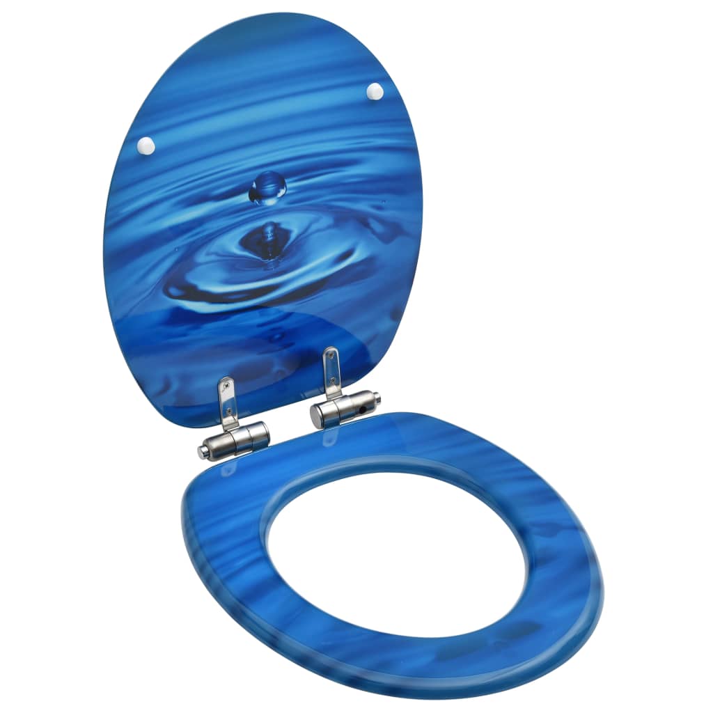 vidaXL Capac WC închidere silențioasă, albastru, MDF, picătură de apă imagine vidaxl.ro
