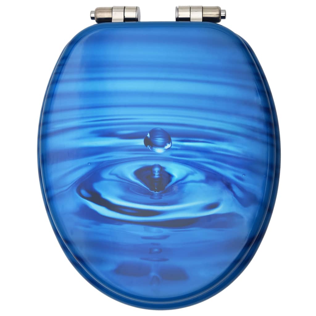 kék vízcseppmintás MDF WC-ülőke lassan csukódó fedéllel