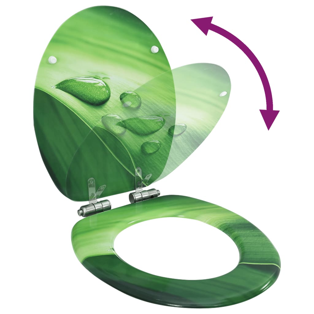 vidaXL Capac WC închidere silențioasă, verde, MDF, model picătură apă