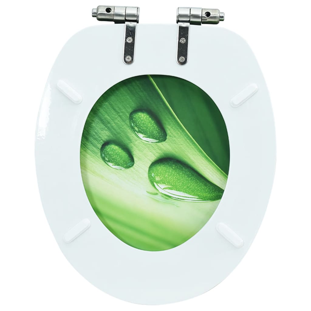 zöld vízcseppmintás MDF WC-ülőke lassan csukódó fedéllel