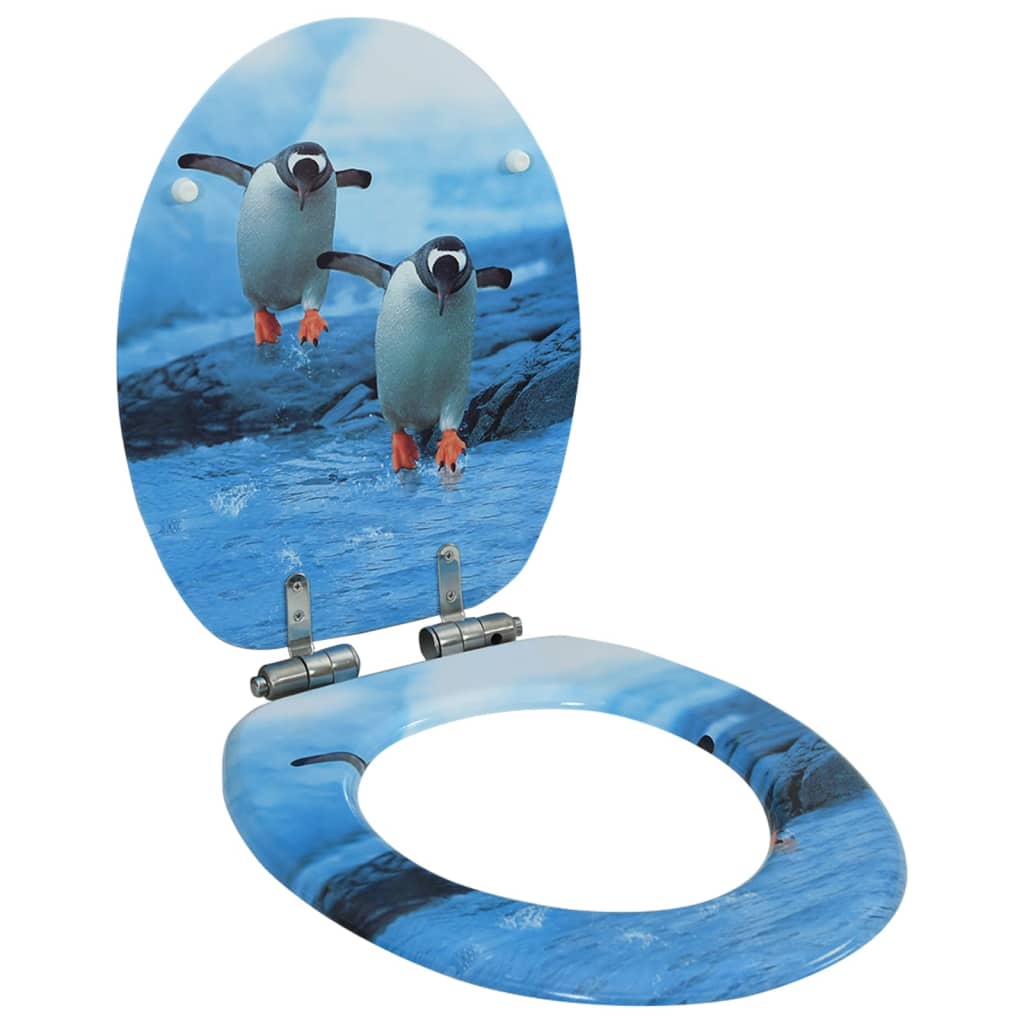 vidaXL toiletsæde med soft close-låg MDF pingvindesign