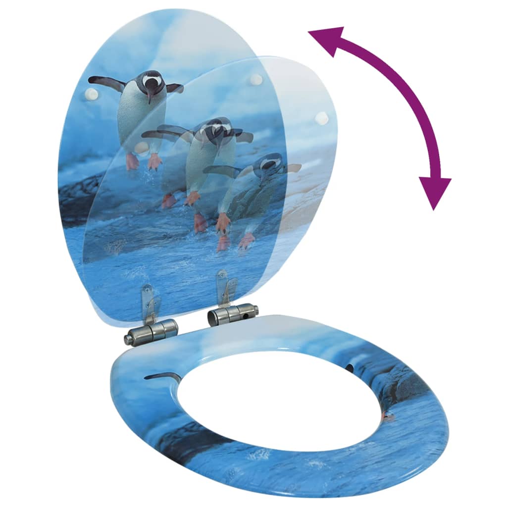 pingvinmintás MDF WC-ülőke lágyan csukódó fedéllel