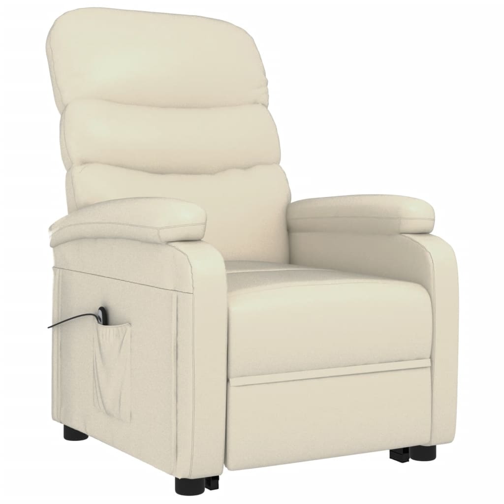 vidaXL Sillón elevable de cuero sintético blanco crema