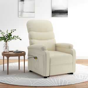 Masažni stol s funkcijo vstajanja belo umetno usnje