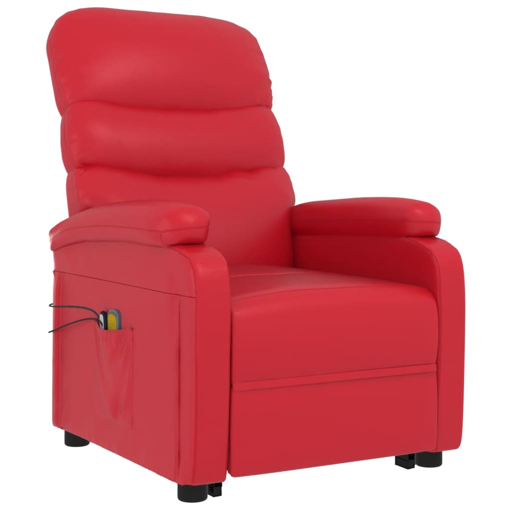 vidaXL Atsistojantis masažinis krėslas, raudonos spalvos, dirbtinė oda