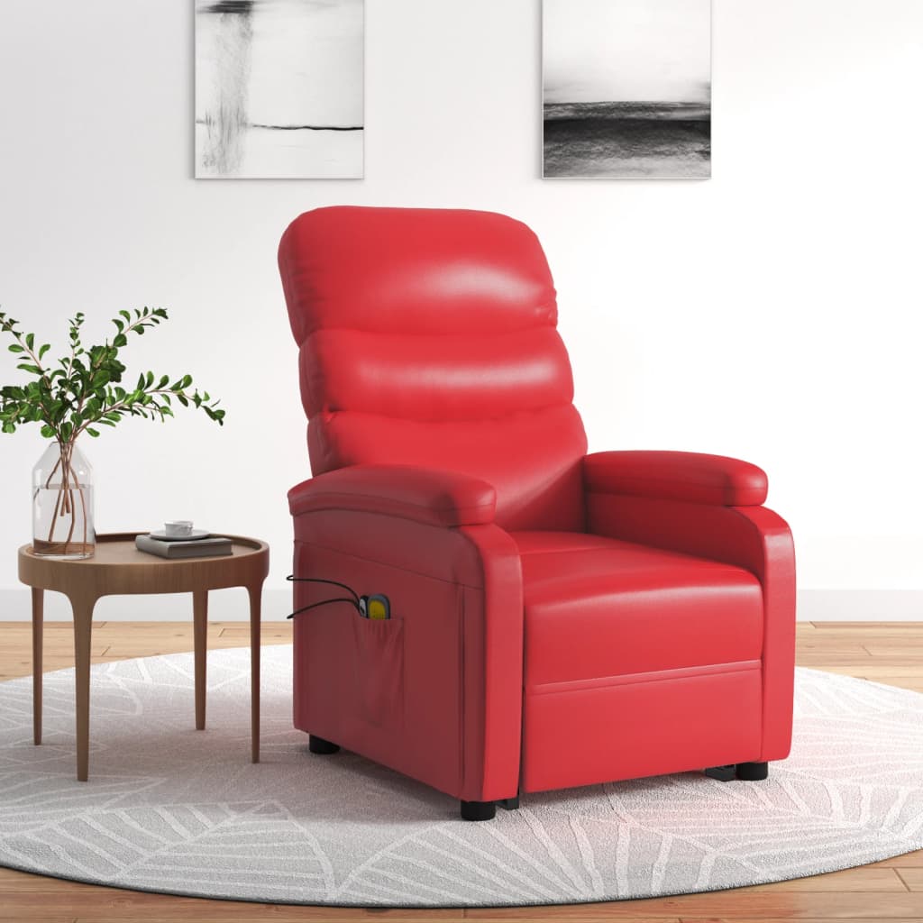 vidaXL Fotoliu de masaj rabatabil cu ridicare, roșu, piele ecologică vidaXL imagine noua 2022