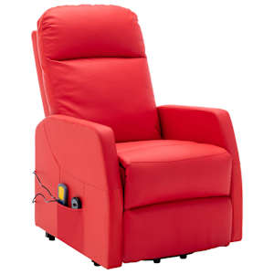 vidaXL Atsistojantis masažinis krėslas, raudonos spalvos, dirbtinė oda