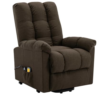 vidaXL Atsistojantis masažinis krėslas, rudos spalvos, audinys