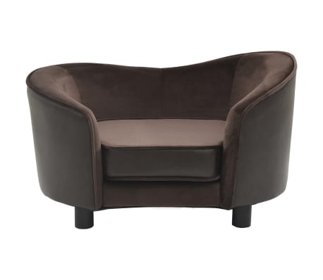 vidaXL Кучешки диван, кафяв, 69x49x40 см, плюш и изкуствена кожа