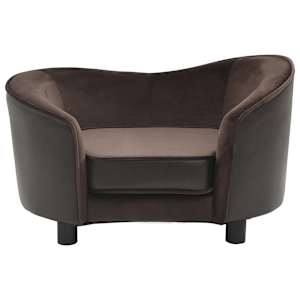 vidaXL Кучешки диван, кафяв, 69x49x40 см, плюш и изкуствена кожа