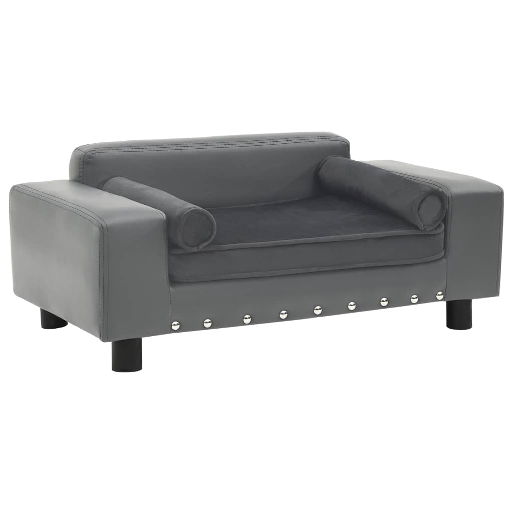 Image of vidaXL Dog Sofa Grey 81x43x31 cm Plush and Faux Leather