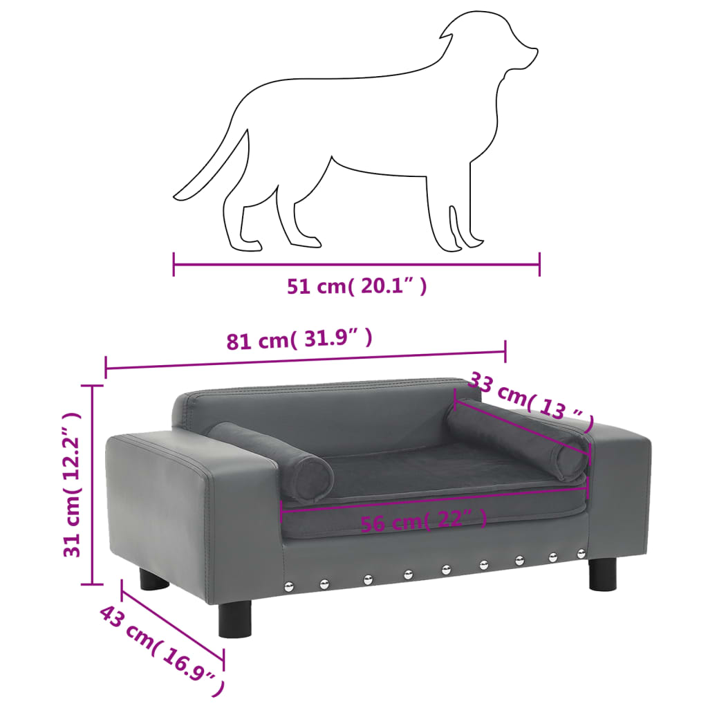 Canapé pour chien gris en similicuir - 81x43x31 cm