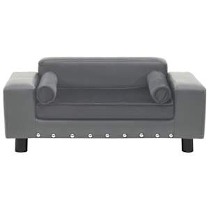 Pohovka pro psy šedá 81 x 43 x 31 cm plyš a umělá kůže - obrázek 2