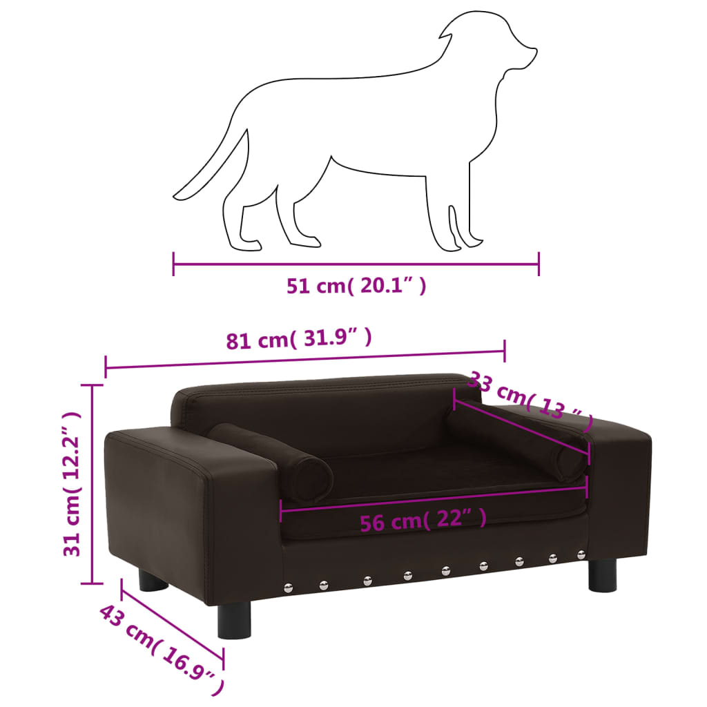 Canapé pour chien marron en similicuir - 81x43x31 cm
