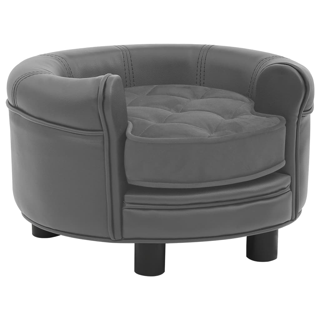 Image of vidaXL Dog Sofa Grey 48x48x32 cm Plush and Faux Leather