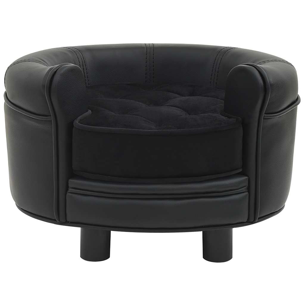 vidaXL Canapea pentru câini, negru, 48x48x32 cm, pluș&piele ecologică