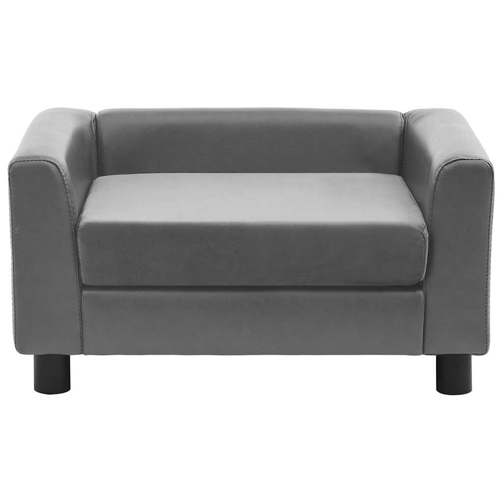 vidaXL Hondenbank 60x43x30 cm pluche en kunstleer grijs afbeelding