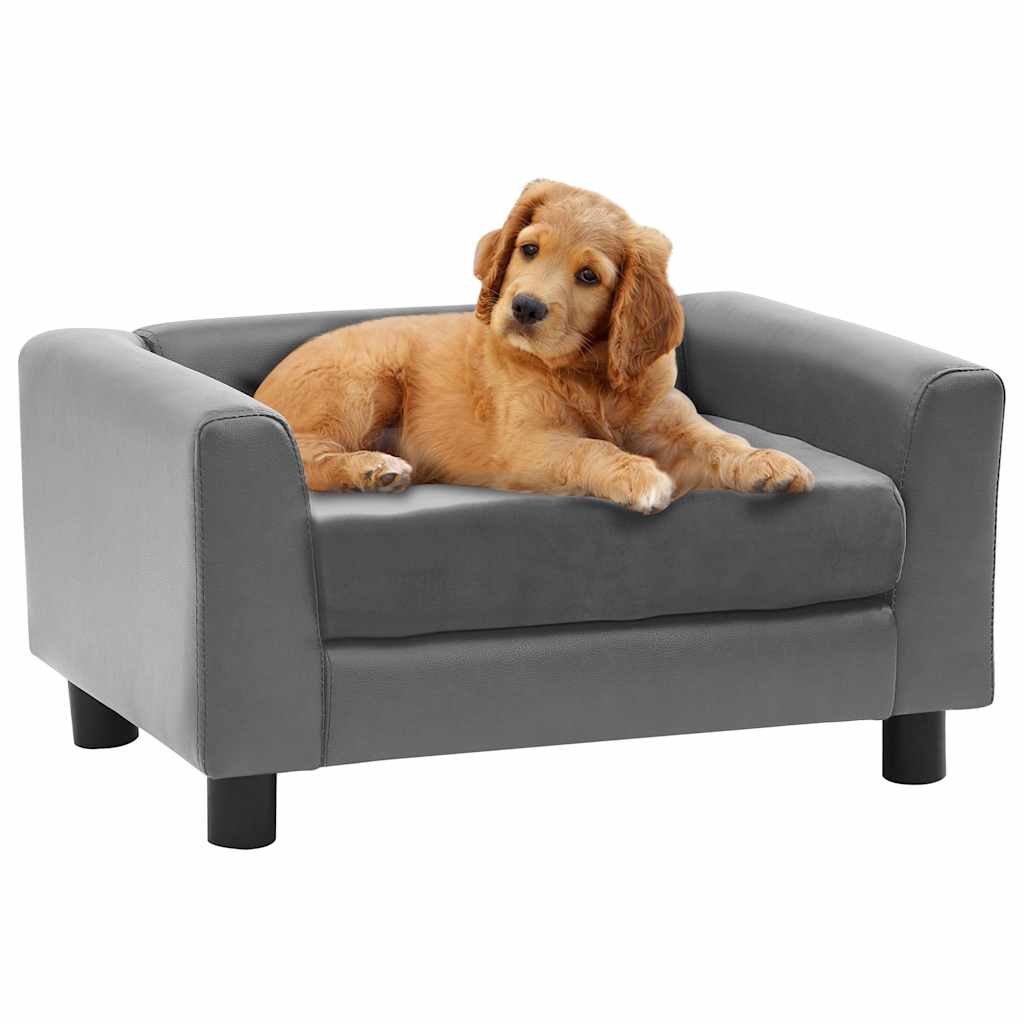 vidaXL Hundesofa Grau 60x43x30 cm Plüsch und Kunstleder