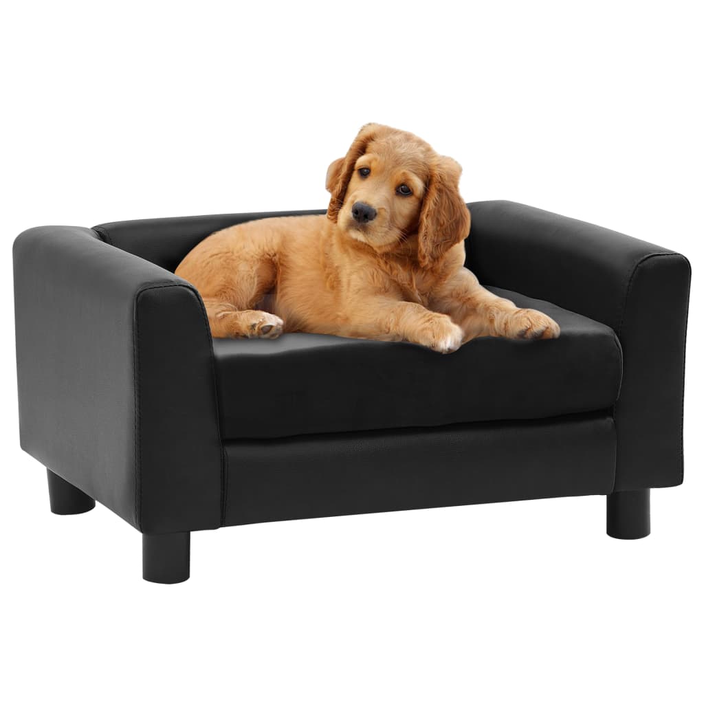 vidaXL Canapea pentru câini, negru, 60x43x30 cm pluș & piele ecologică vidaXL