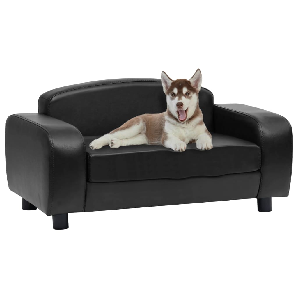 vidaXL Canapea pentru câini, negru, 80 x 50 x 40 cm, piele ecologică vidaXL