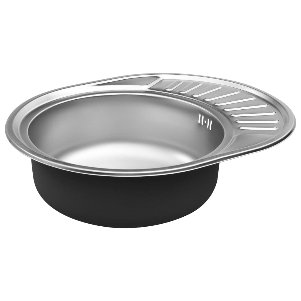 vidaXL Kitchen Sink with Overflow Hole Oval Stainless Steel