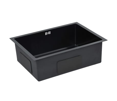 vidaXL Handmade Kitchen Sink with Overflow Hole Black Stainless Steel