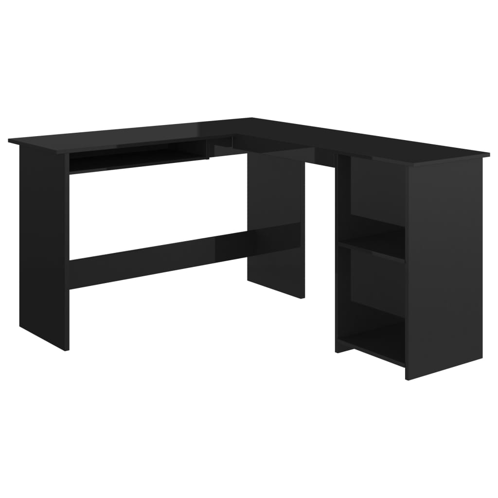 

vidaXL L-Shaped Corner Desk High Gloss Black 47.2"x55.1"x29.5" Engineered Wood