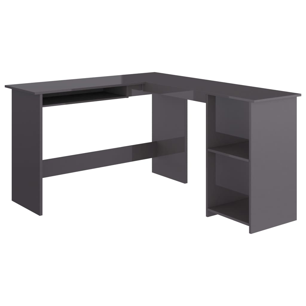 

vidaXL L-Shaped Corner Desk High Gloss Gray 47.2"x55.1"x29.5" Engineered Wood