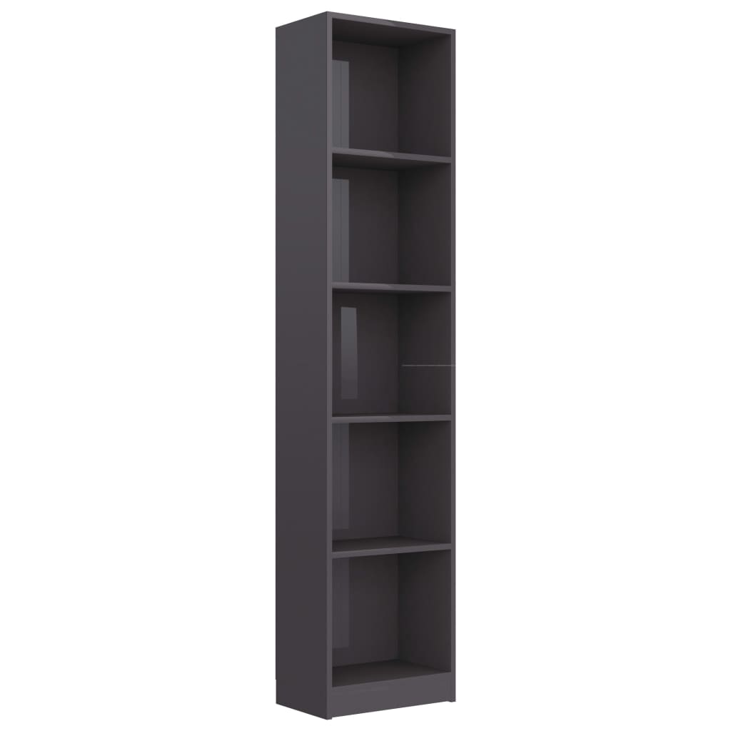 

vidaXL 5-Tier Book Cabinet High Gloss Gray 15.7"x9.4"x68.9" Chipboard