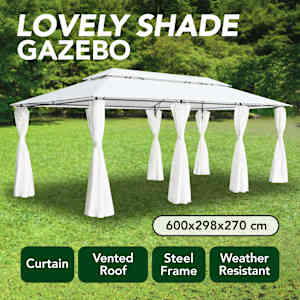Zahradní altán se závěsy 600 x 298 x 270 cm bílý 180 g/m² - obrázek 8