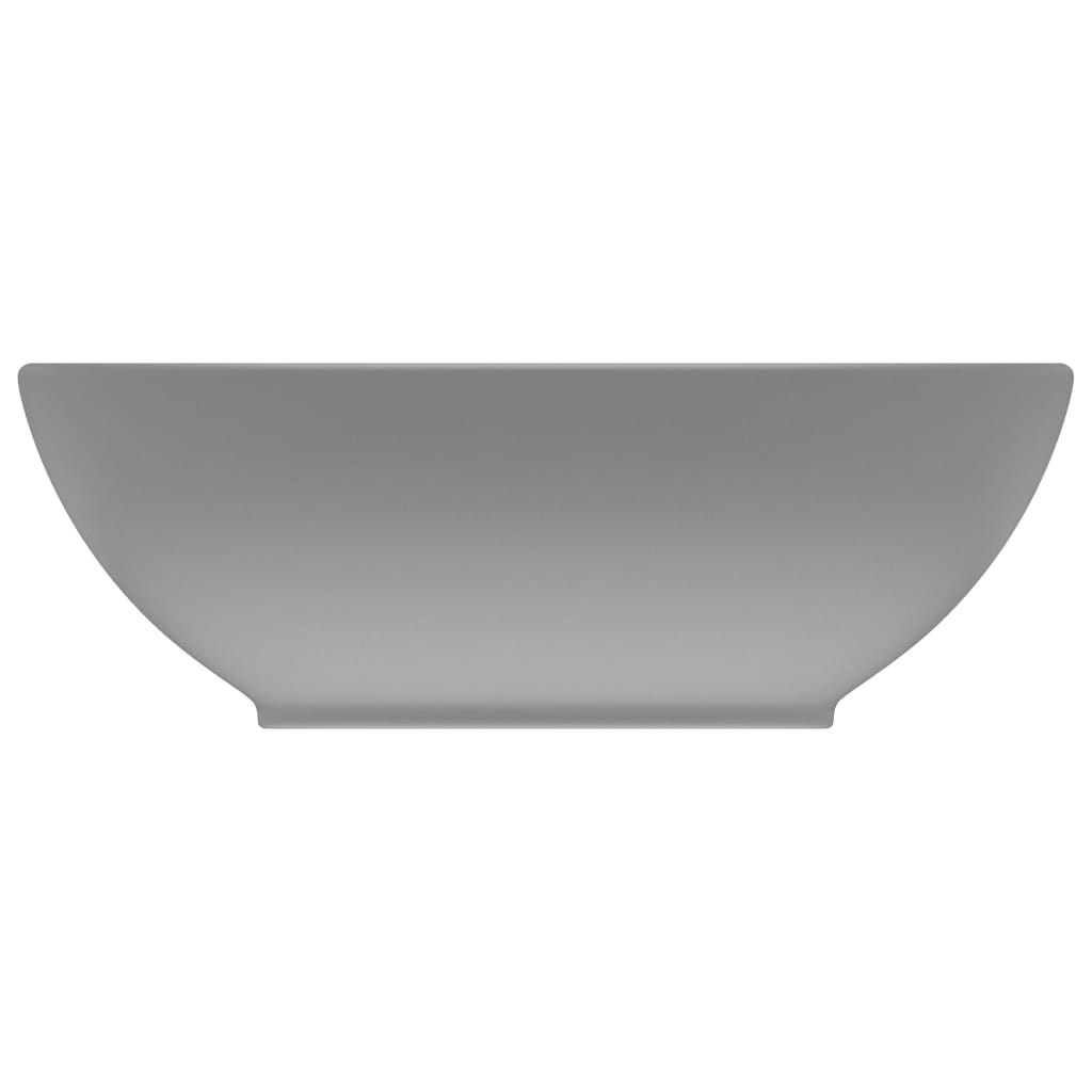 vidaXL Wastafel ovaal 40x33 cm keramiek mat lichtgrijs afbeelding