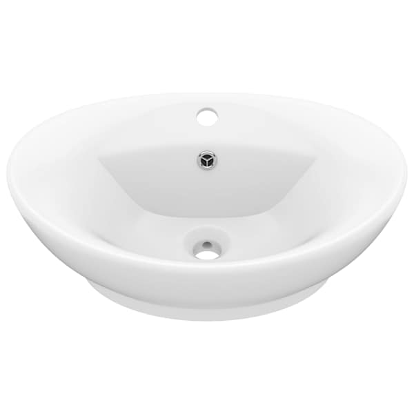 vidaXL valamu &uuml;levooluga, ovaalne matt valge 58,5 x 39 cm keraamiline