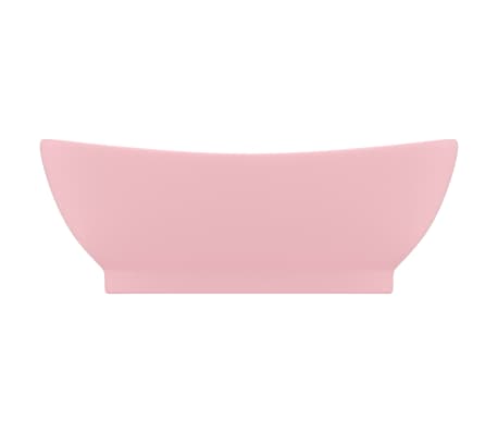vidaXL Owalna umywalka z przelewem, matowy r&oacute;ż, 58,5x39 cm, ceramika