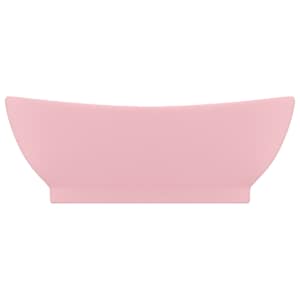 vidaXL Owalna umywalka z przelewem, matowy r&oacute;ż, 58,5x39 cm, ceramika