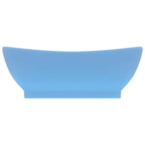vidaXL Lavabo ovale &agrave; trop-plein Bleu clair mat 58,5x39 cm C&eacute;ramique
