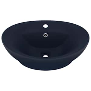 vidaXL valamu &uuml;levooluga ovaalne matt tumesinine 58,5x39cm keraamiline