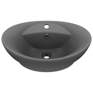 Luxusní umyvadlo přepad oválné tmavě šedé 58,5 x 39 cm keramika - obrázek 2