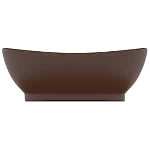 vidaXL Chiuvetă lux, preaplin maro închis mat 58,5x39 cm ceramică oval