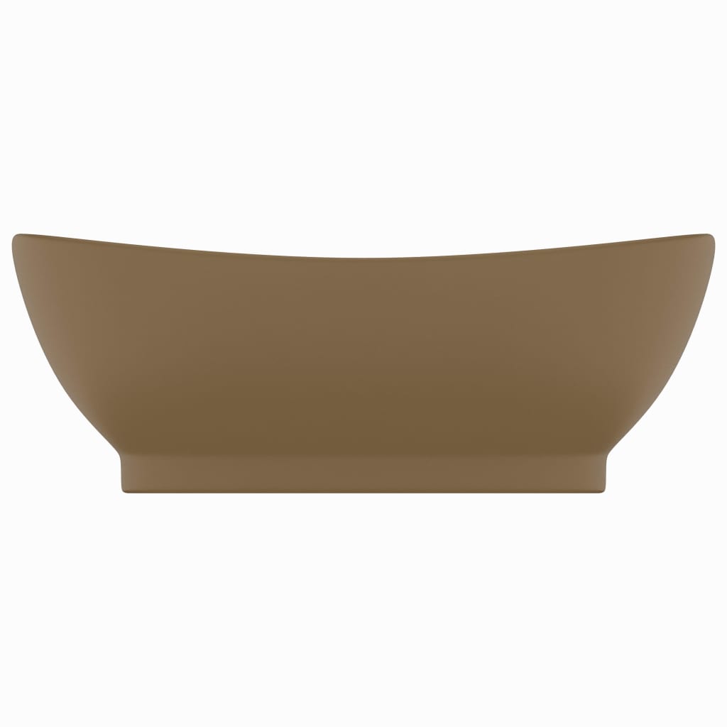 vidaXL Wastafel met overloop ovaal 58,5x39 cm keramiek matcrème afbeelding