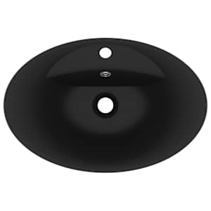Luxusní umyvadlo přepad oválné matné černé 58,5x39 cm keramika - obrázek 4