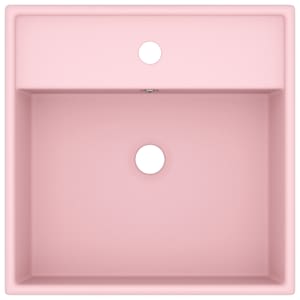 Luxusní umyvadlo přepad čtvercové matné růžové 41x41cm keramika - obrázek 3