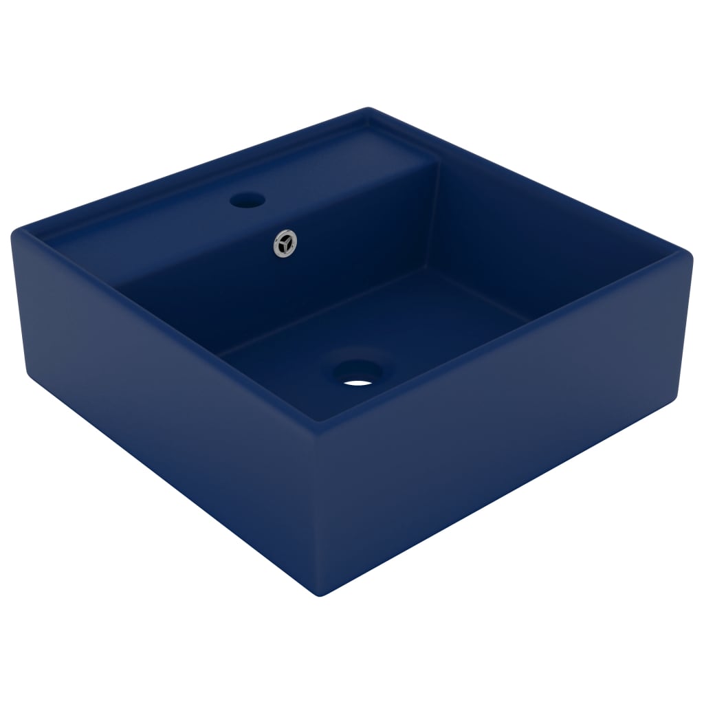 vidaXL luksus håndvask overløb 41x41cm keramik firkantet mat mørkeblå