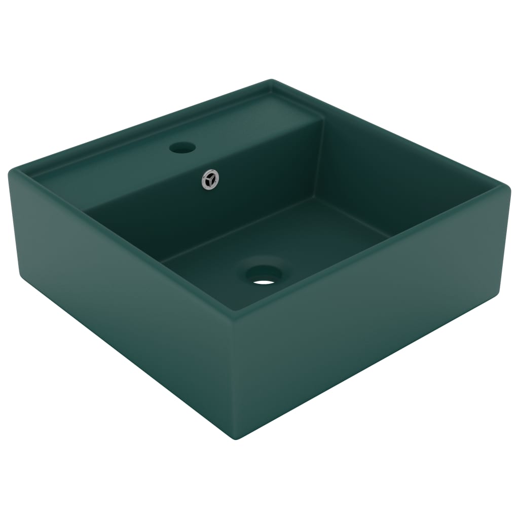 vidaXL Chiuvetă lux preaplin verde închis mat 41x41 cm ceramică pătrat