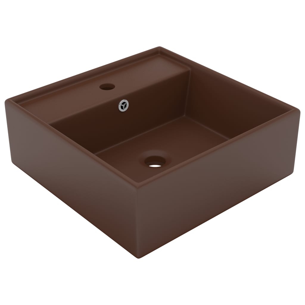 vidaXL luksus håndvask overløb 41x41cm keramik firkantet mat mørkebrun